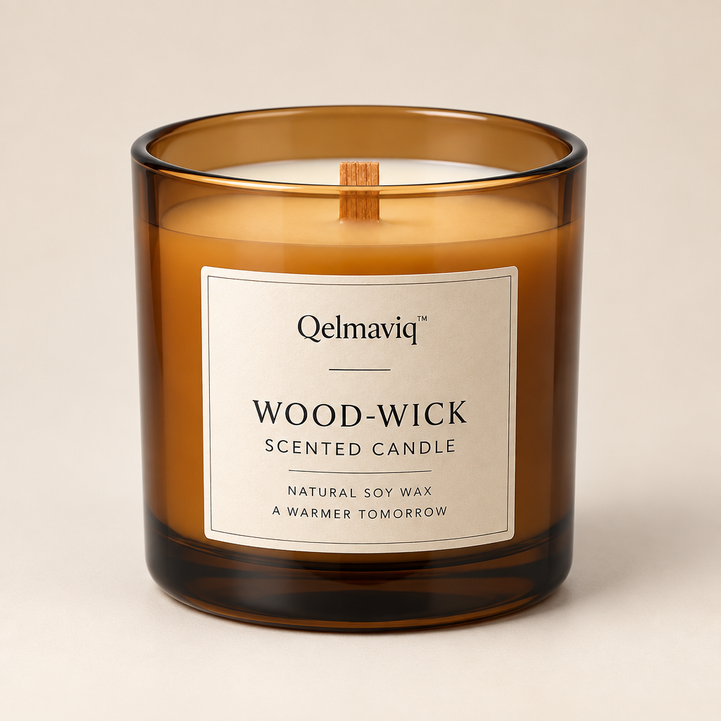 Qelmaviq™ Wood-Wick Scented Candle hero